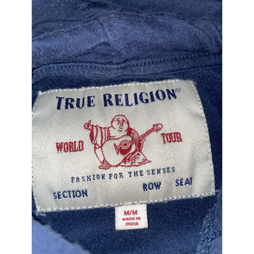 True Religion Mens Blue White Pullover Hoodie - Medium